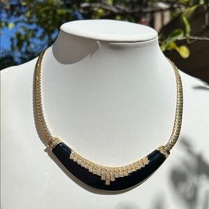 Park Lane Gold Shiny Black Enameled Sparkly Rhinestones Necklace